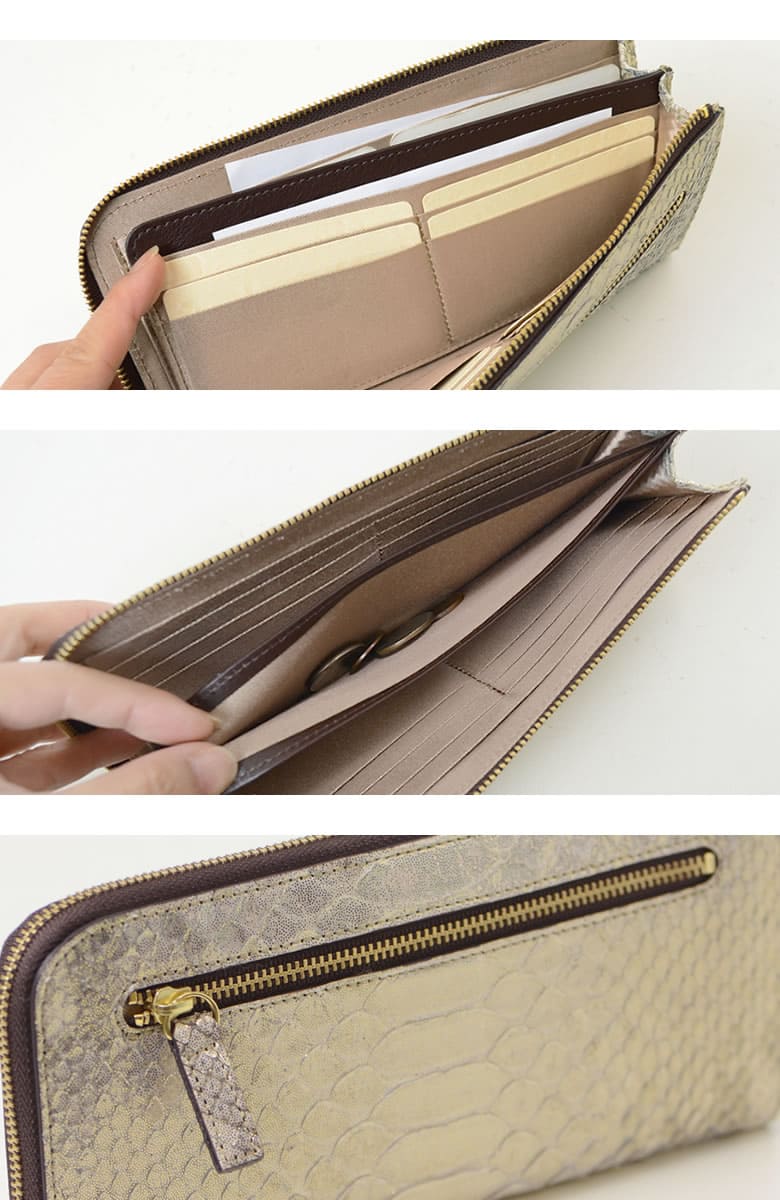 財布 レディース 長財布 L字ファスナー 薄い スリム 薄マチ カード入る 日本製 パイソン 蛇革 本革 使いやすい おしゃれ きれいめ 上品 大人 プレゼント arrukan アルカン