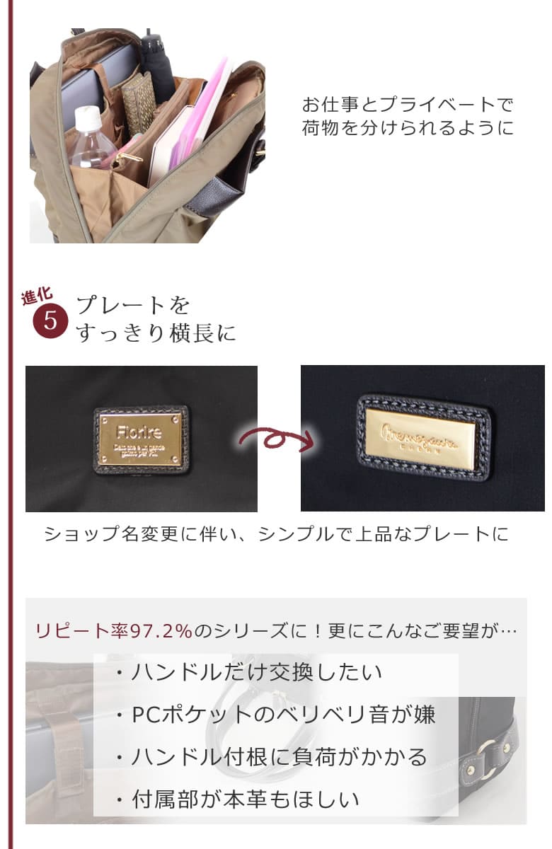 レディースビジネスバッグ 整理しやすいメインルーム 2ルーム 仕切り 整理整頓 収納 スッキリ入る 荷物多め 通勤バッグ トートバッグ