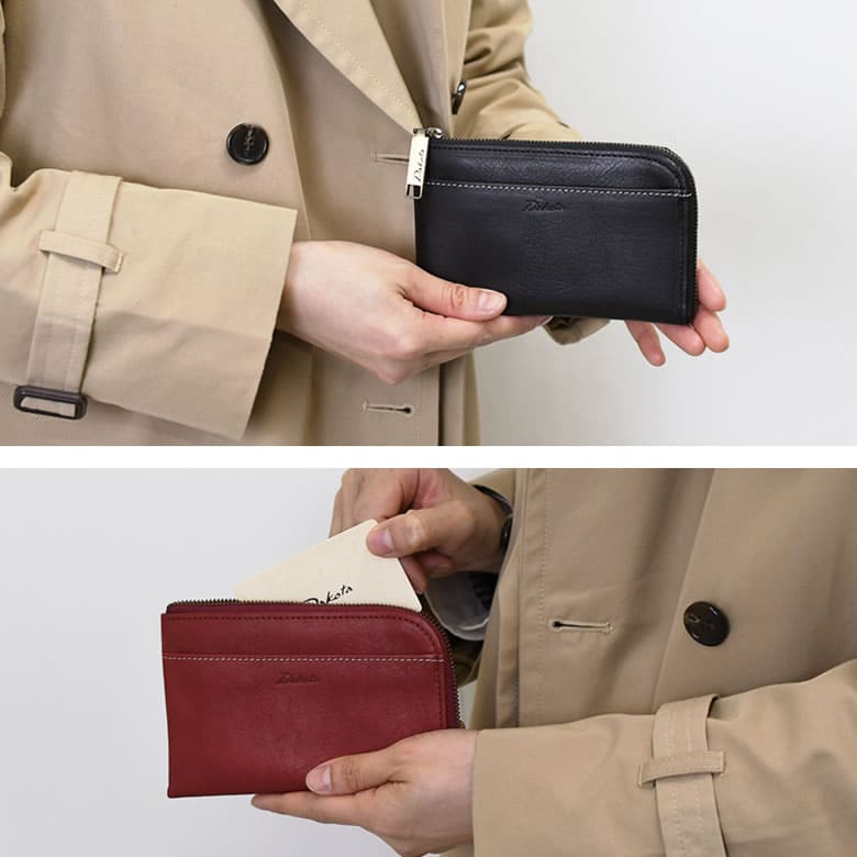 Dakota ダコタ 日本製 さいふ ミニウォレット コンパクト 財布 軽量サイフ ファスナー財布 革 レザー シュリンクレザー ソフトレザー 小銭 お札 紙幣 カード 黒 ブラック くろ クロ レッド アカ 赤