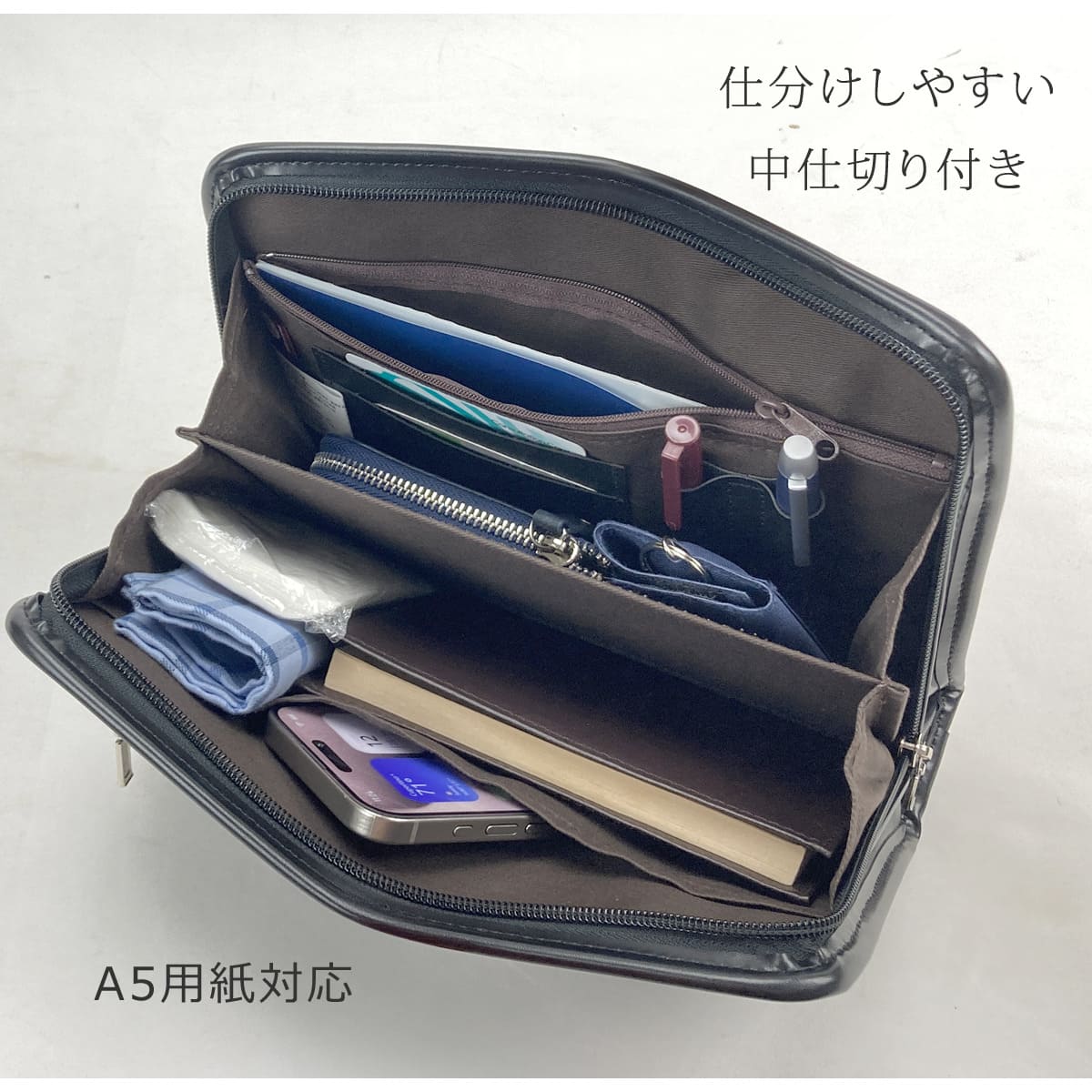 セカンドバッグ メンズ 日本製 40代 軽量 合皮製 豊岡鞄認定 ストラップ 2way 大きく開く ブランド 25964