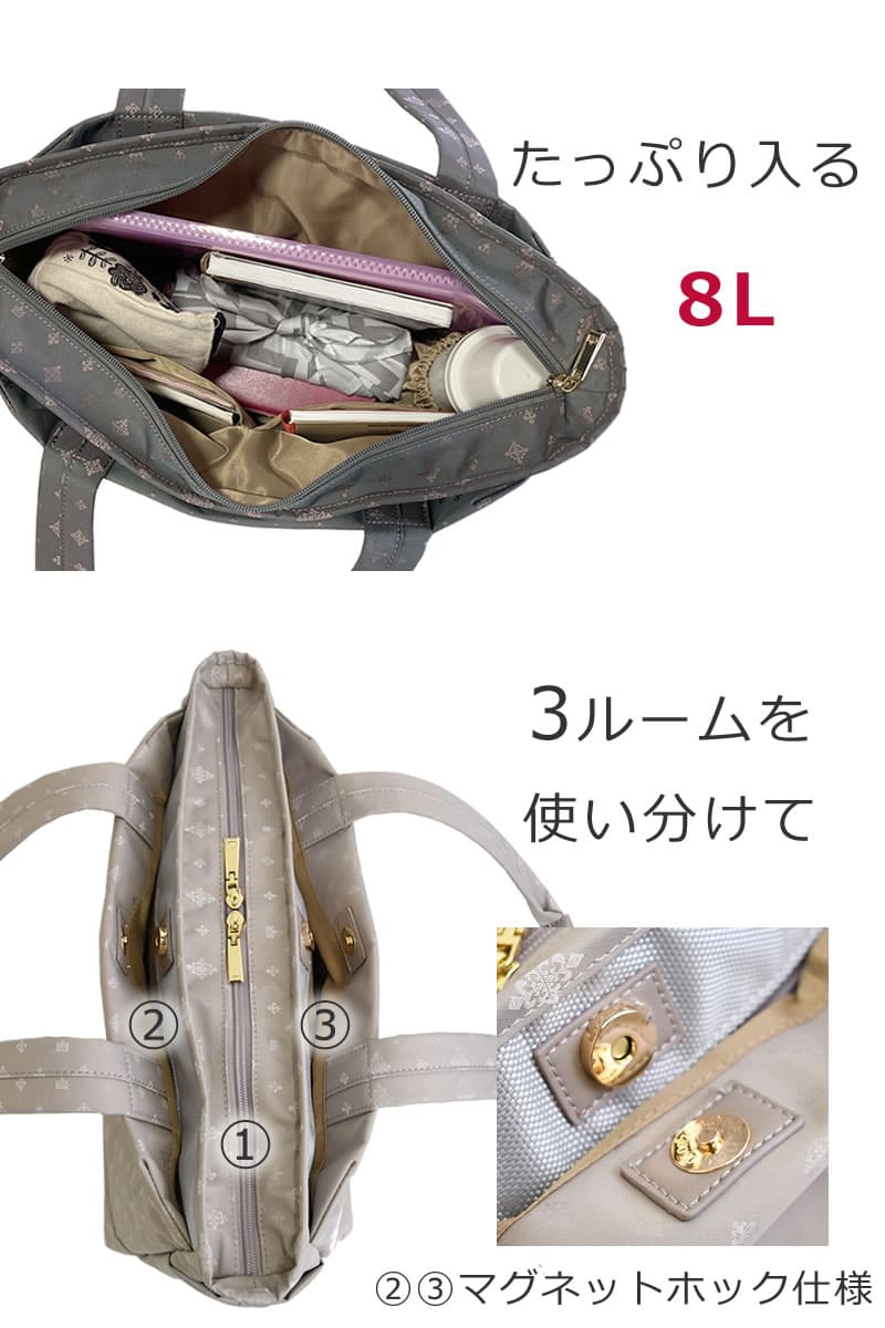 トートバッグ レディース ナイロン トート A4サイズ ブランド おしゃれ 軽い しっかり 大容量 8L  ポケット10個 ビックトート ペットボトル A4ファイル