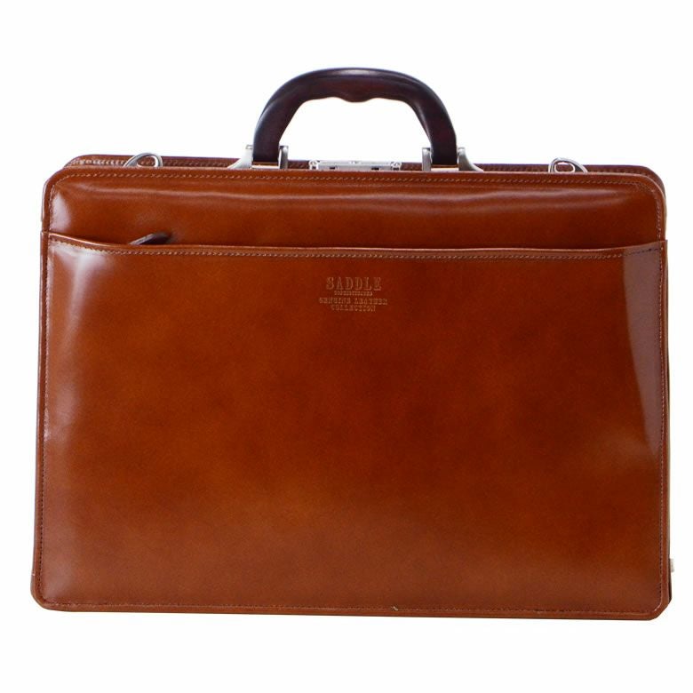 【美品】SADDLE 牛革ダレスバッグ 天然木ハンドル SADDLE 天然木ハンドル牛革口割れダレスバッグ メンズ ダレスバッグ 本