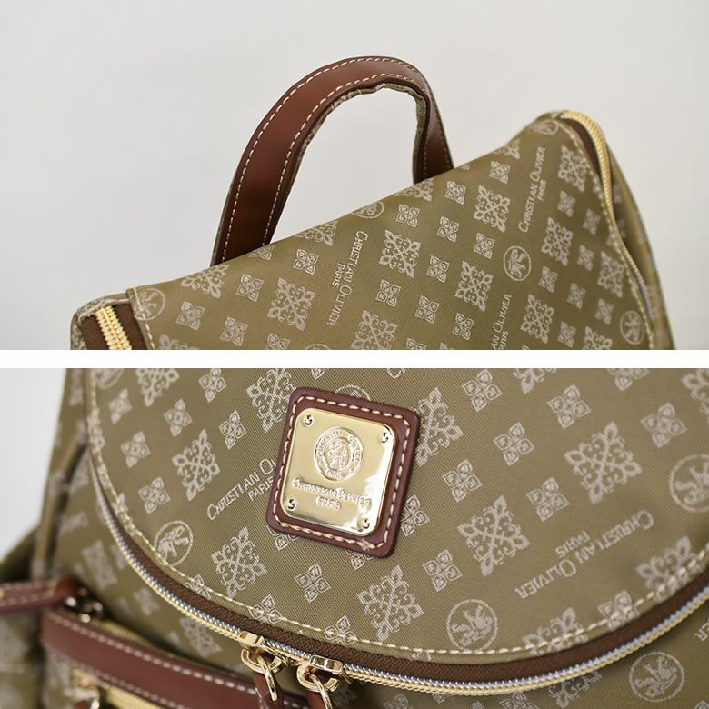 クリスチャンオリビエ バッグ リュック レディース ブランド 撥水 モノグラム柄 ナイロン 軽量 軽い ポケット充実