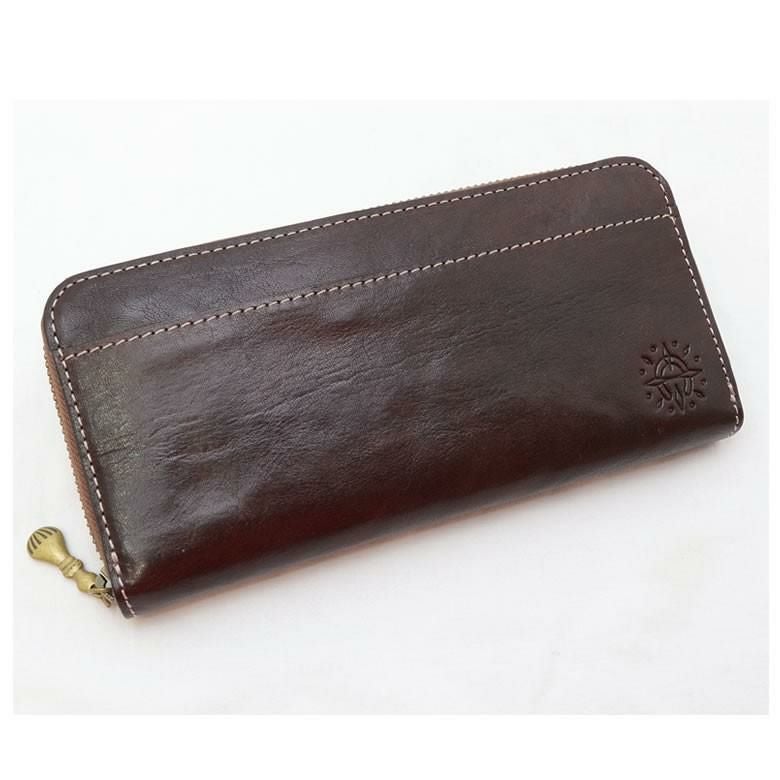 dakota ダコタ 財布 レディース 長財布 本革 この字ファスナー イタリアンレザー かわいい 大容量 チョコ ブラウン ちょこ 茶色