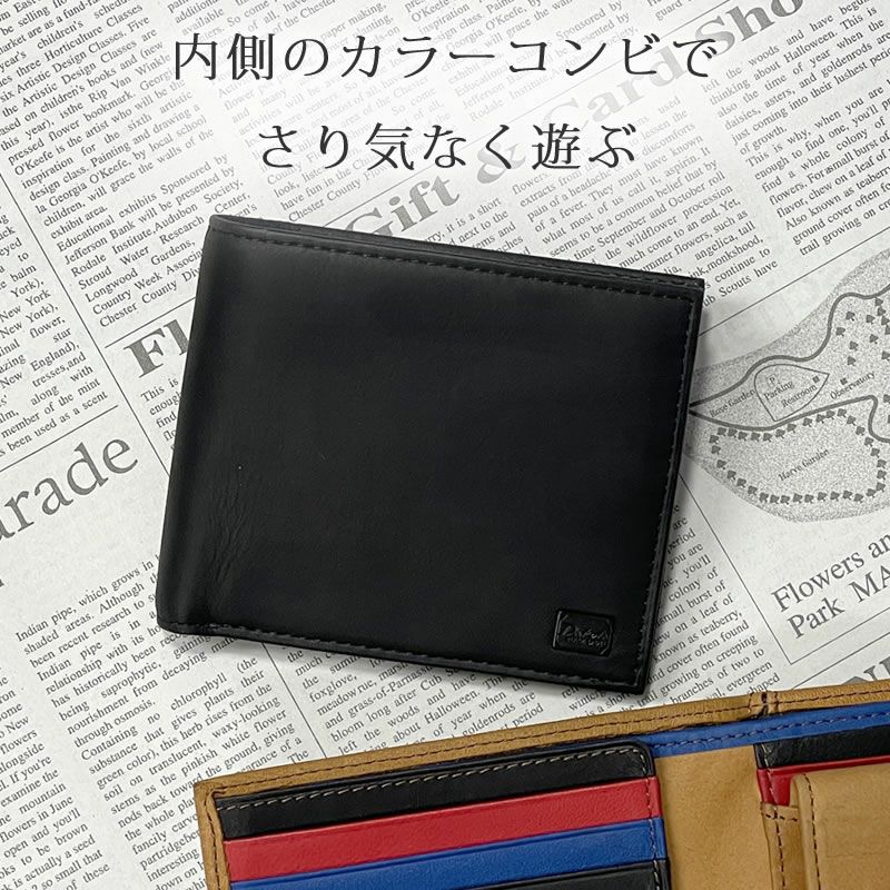 ダコタ 財布 牛革 二つ折り 小銭入れあり 大容量 コンパクト ネイビー