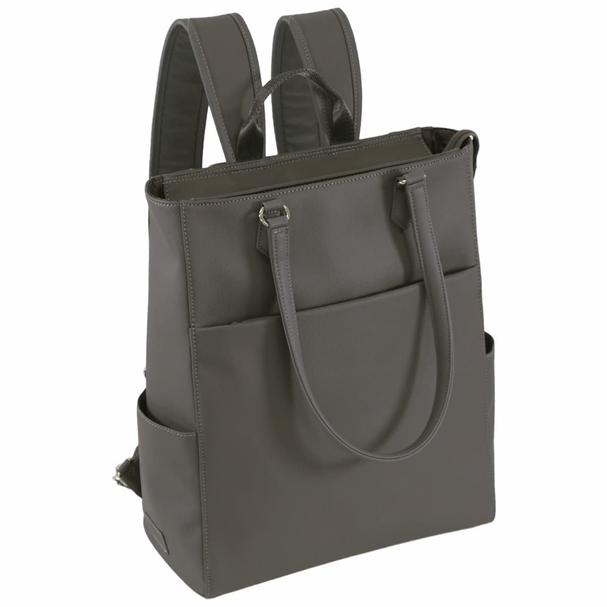 目々澤鞄 ビジネスリュック レディース 合皮 2way トート A4対応 軽量 おしゃれ きれいめ PC収納 通勤 営業 出張 自立 上品 グレー