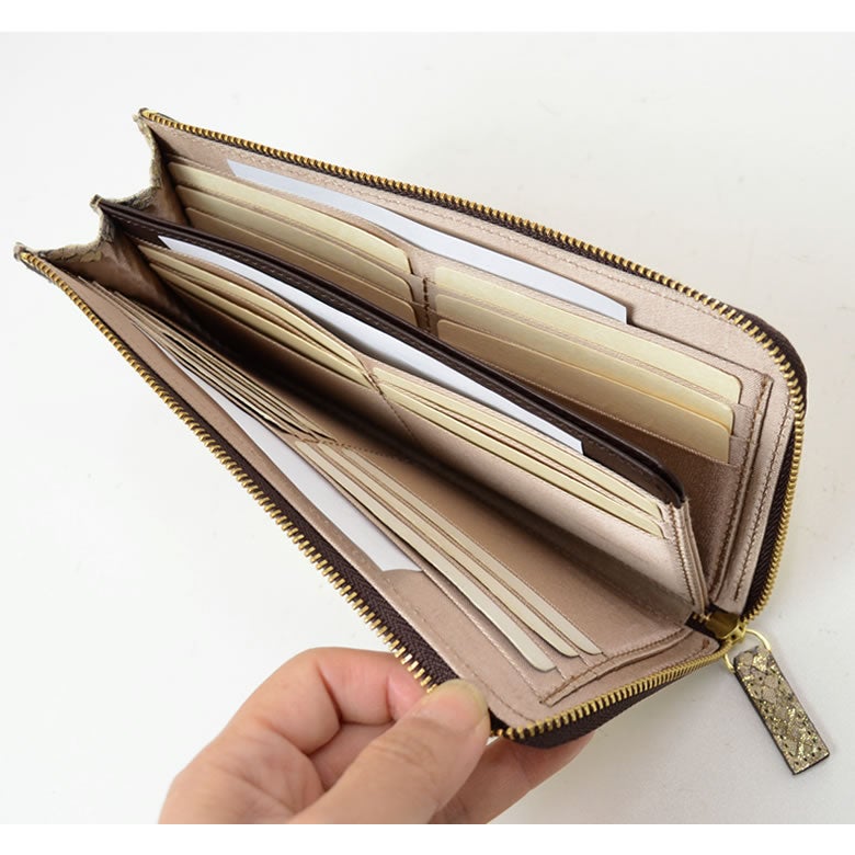 財布 レディース 長財布 L字ファスナー 薄い スリム 薄マチ カード入る 日本製 パイソン 蛇革 本革 使いやすい おしゃれ きれいめ 上品 大人 プレゼント arrukan アルカン