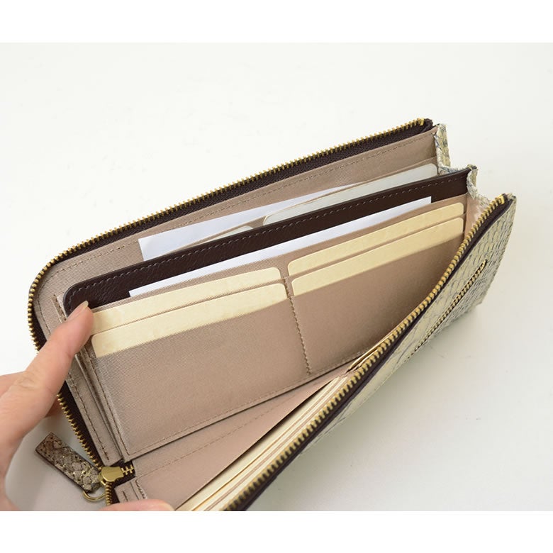 財布 レディース 長財布 L字ファスナー 薄い スリム 薄マチ カード入る 日本製 パイソン 蛇革 本革 使いやすい おしゃれ きれいめ 上品 大人 プレゼント arrukan アルカン