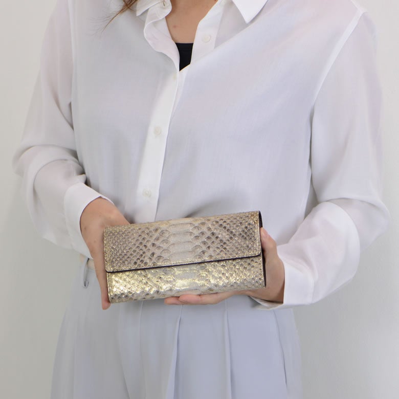 財布 レディース 長財布 ギャルソン風 ボックス小銭入れ 日本製 パイソン 蛇革 本革使いやすい おしゃれ 上品 大人 arukan アルカン 1535608 　