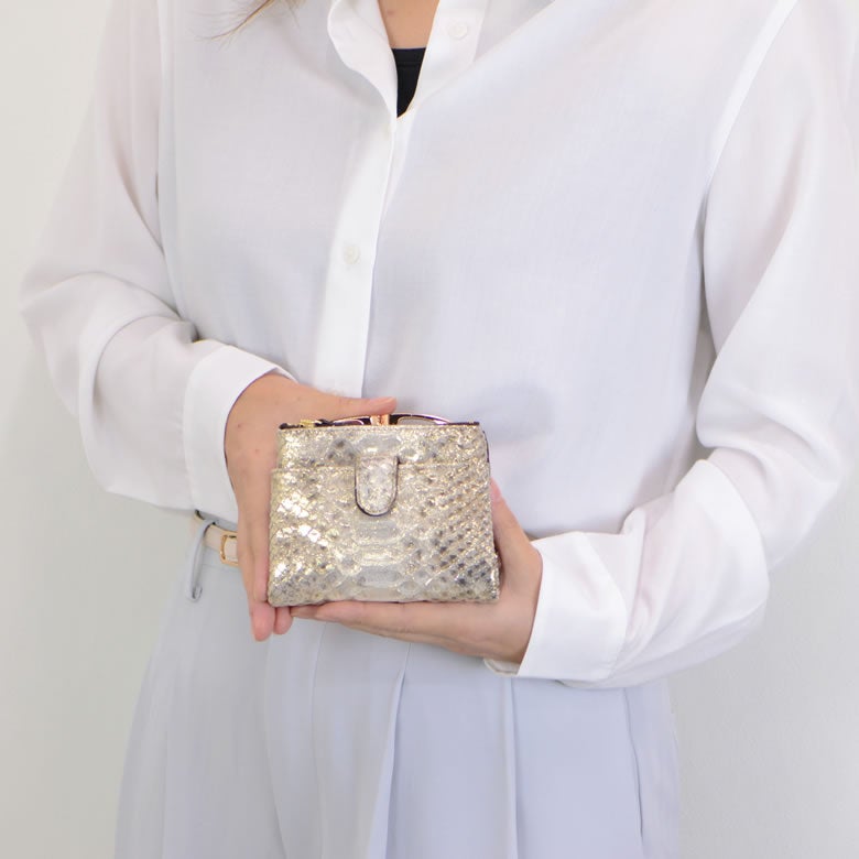 財布 レディース 二つ折り 日本製 パイソン 蛇革 本革 コンパクト カードたくさん入る 使いやすい おしゃれ 上品 大人 arukan アルカン 1521615