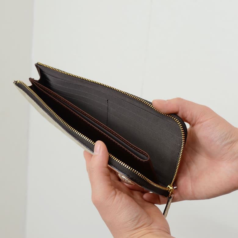 長財布 レディース スリム L字ファスナー 小銭入れあり 日本製 Neutral Gray
